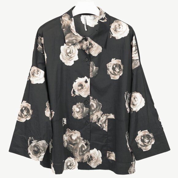 Liviana Conti Black Floral-Print Cotton-Poplin Oversized Shirt Jacket - Picture 2 of 12